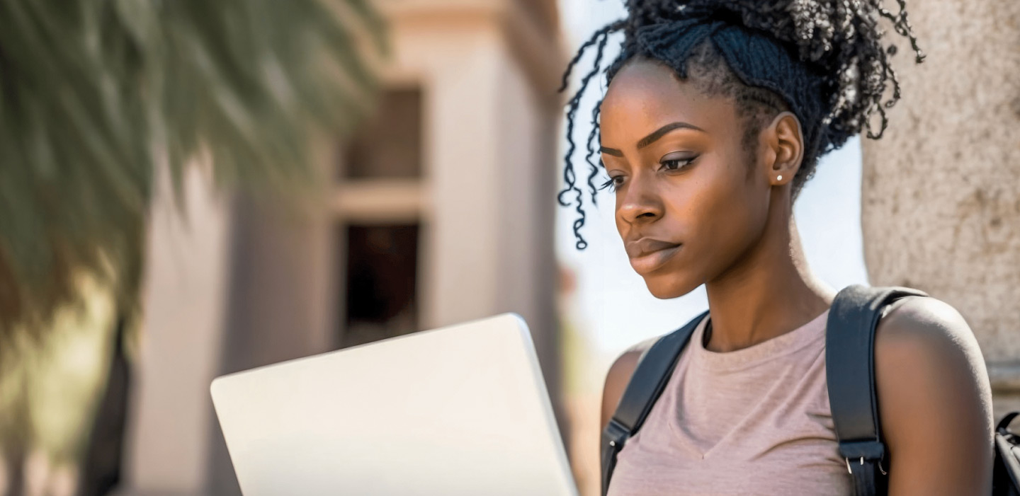 Photo of young african american woman using laptop