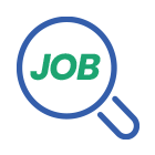 Graphic of magnifying glass and the word job