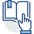 Graphic of open book and pointing hand