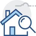 Graphic of house and magnifying glass