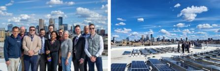 Principal Deputy Assistant Secretary Solomon Greene, Senior Advisor Tanay Srini, and Acting Minnesota Field Office Director Jake Akervik pose with MPHA and RISE Modular at Miro Apartments near downtown Minneapolis