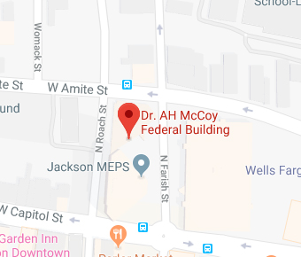 [Map of Jackson showing general location of HUD Office on W. Capitol St. between Bailey Avenue and N. Lamar St.]